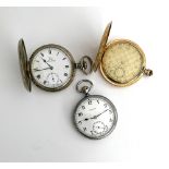 A top wind hunter pocket watch by Record, white enamel dial with Roman numerals and subsidiary