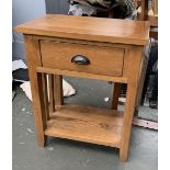 A light oak side side table with single drawer and undershelf, 59x35x76cmH