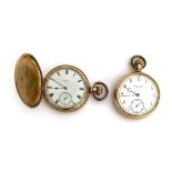 An Elgin USA gold plated hunter pocket watch, white dial with Roman numerals and subsidiary seconds,