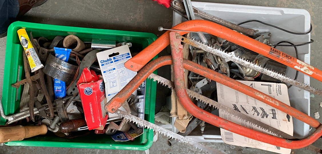 Two mixed boxes of tools including automobile interest