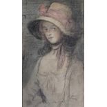 Three pencil and colour wash studies of women, signed Reynolds, each approx 18x11cm