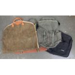 A Regent Belt Company leather and canvas suit carrier, together with 2 holdall bags, one by