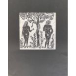 Joanne Sams, screenprint of Adam, Eve and the Serpent, signed in pencil lower right, 30x30cm