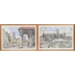 A pair of colour prints after Dennis Flanders, Canterbury Cathedral and The Kings School Canterbury,