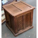 An oak coal box, with liner, 41x41x42cmH