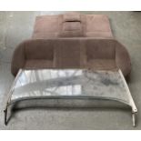 Automobile interest, a vintage car seat and back, possibly for a Ford Escort Mk1; the windscreen