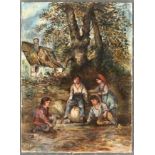 19th century, oil on canvas, children at play, 38x28cm