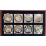 Eight British banknote series collector's coins with certificates of authenticity, series C-F, in