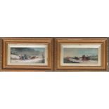 A pair of early 20th century carriage driving scenes, one with a hunting party, gouache on paper,