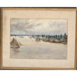 20th century watercolour, boats in an estuary, signed Hume Nisbet, 21x30cm