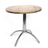 A contemporary granite topped circular table, on chrome base, 80x77cmH