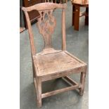 A provincial oak splatback dining chair, cutdown, with solid seat, square section moulded legs, with