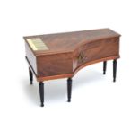 A mid 19th century French mahogany musical sewing box in the form of a grand piano with inlaid