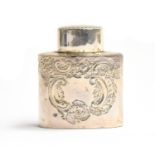 A small Victorian silver tea canister, by Atkin Brothers, Sheffield 1895, oval form chased with