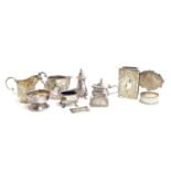 A small mixed lot of silver, to include a three piece cruet set by Mappin & Webb and Adie