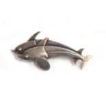 A Georg Jensen sterling silver brooch, two dolphins, no. 317, designed by Arno Malinowski, 4cm long