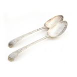 A pair of bright cut George III silver spoons, maker's mark IP, London 1789, the terminals