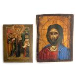 Two Russian Orthodox icons, tempera on wood, one depicting the Vision of St Sergius of Radonezh,