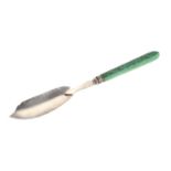A George III silver fish slice by Thomas Wallis II, London 1799, with green stained bone handle
