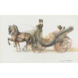 Raoul Millais (1901-1999), couple in a horse-drawn carriage, gouache and pastel on paper, signed