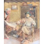 Follower of Sir Alfred James Munnings, domestic interior, watercolour, bears signature, 36 x 29cm