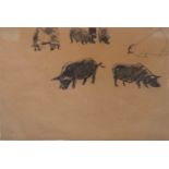 Harry Becker (1865-1928), study of pigs and a chicken, pencil on paper, 15x21.5cm