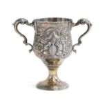 A George III silver goblet by Matthew West, Dublin 1793, with twin acanthus capped handles, chased