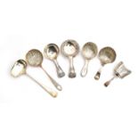 A King's Pattern Victorian silver caddy spoon by George Unite; together with three others, two