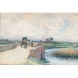Arthur G Bell, watercolour, Sturminster Marshall bridge by White Mill, 36 x 53cm
