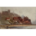 Frederick William Scarbrough (1860-1939), watercolour, Whitby and Castle, 11.5x18cm