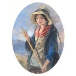 Francis William Topham O.W.C.S (1808-1877), 'Gypsy Girl With a Hay Rake', watercolour on paper,