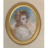 A pair of miniatures on porcelain after Joshua Reynolds, 'Miss Emma Hart, Afterwards Lady