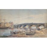 B H Heslop, A View of Stockton Bridge, watercolour, signed and dated 87, 37x60.5cm