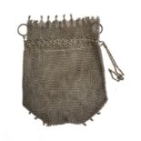 A white metal chain mail purse, marked 'Solid Silver', with 'draw string' top, approx 18x14cm, 5.7oz