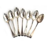 A lot of seven Georgian table spoons, various makers to include Jonathan Hayne, London 1874;