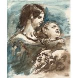 William Edward Frost R.A. (1810-1877) ink and watercolour, Mother with Child, Colnaghi Gallery label