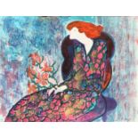 Linda le Kinff (French b.1949), lady with flowers, 7/20, signed and numbered in pencil lithograph