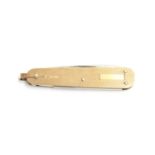A 9ct gold cased penknife, engine turned design, 6.5cm long when sheathed
