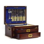 An oak canteen by Viner's Ltd Sheffield, containing a mixture of plated flatware