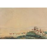 Attributed to David Cox (1783-1859), cattle droving, watercolour on paper, 17cm x 25.5cm