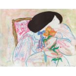 Linda le Kinff (French b.1949), lady holding rose 8/20, signed and numbered in pencil lithograph