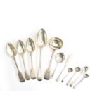 A small lot of Georgian and later silver flatware, to include a sauce ladle by William Chawner II,