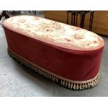 An oval ottoman with needlework top, 150x58x43cmH