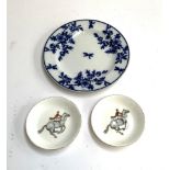 A blue and white Ashworth plate, 18.5cmD, together with 2 Royal Worcester pin dishes