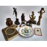 A mixed lot to include Art Deco 'Flame Leaper' figure after Ferdinand Preiss (af), wooden samurai,