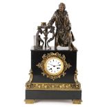 A Napoleon III black marble, bronze and ormolu mounted striking mantel clock by Raingo Fre?res,