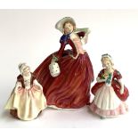 Three Royal Doulton figurines, Autumn Breezes, 20cmH, Valerie and Dinky Do