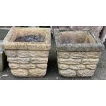 A pair of square composite stone planters, 35x35x33cm