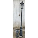 A galvanised garden 'lamp post', 210cmH; together with a further fitting