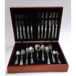 A mahogany cased canteen containing Viner's of Sheffield stainless flatware for 6 settings, with one